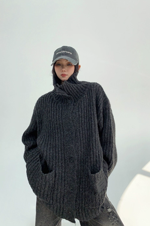 High-Neck Knit Cardigan