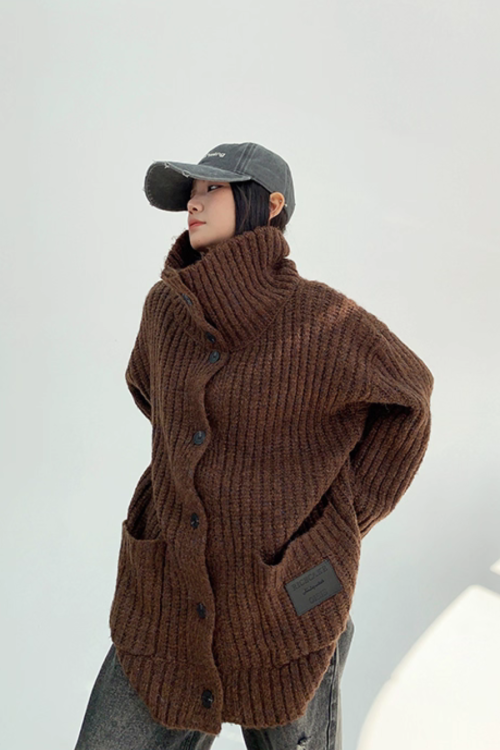 High-Neck Knit Cardigan