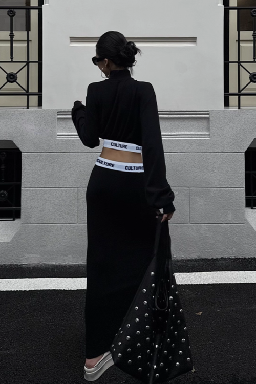 High Neck Long Sleeve Top / Mid Length Skirt