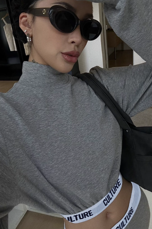 High Neck Long Sleeve Top / Mid Length Skirt