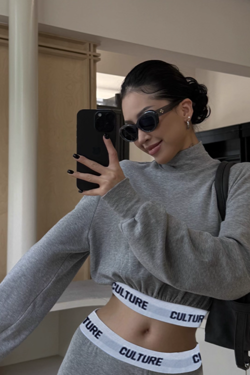 High Neck Long Sleeve Top / Mid Length Skirt