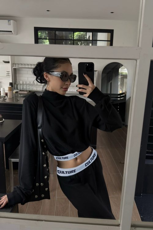 High Neck Long Sleeve Top / Mid Length Skirt