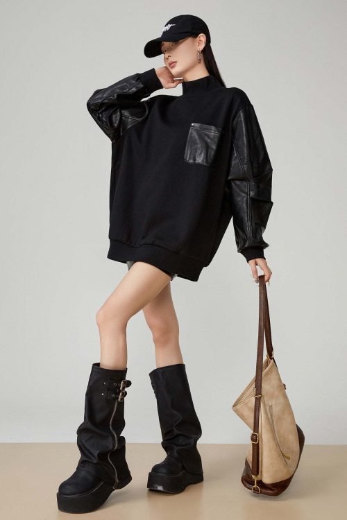 High-Neck Pullover Sweatshirt