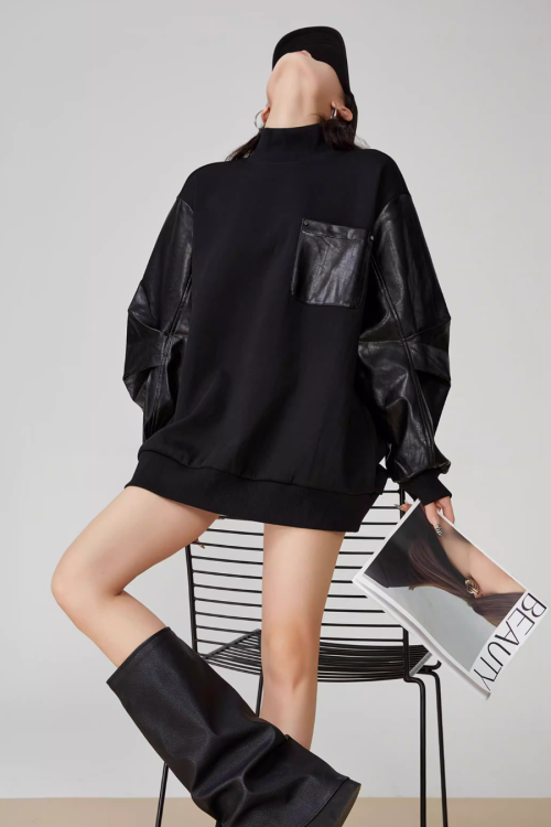 High-Neck Pullover Sweatshirt