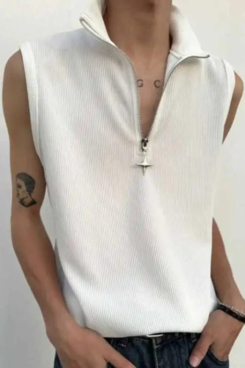 High Neck Ribbed Zip Top