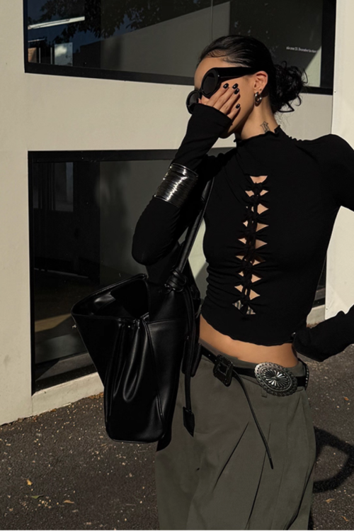 High Neck Ripped Design T-Shirt