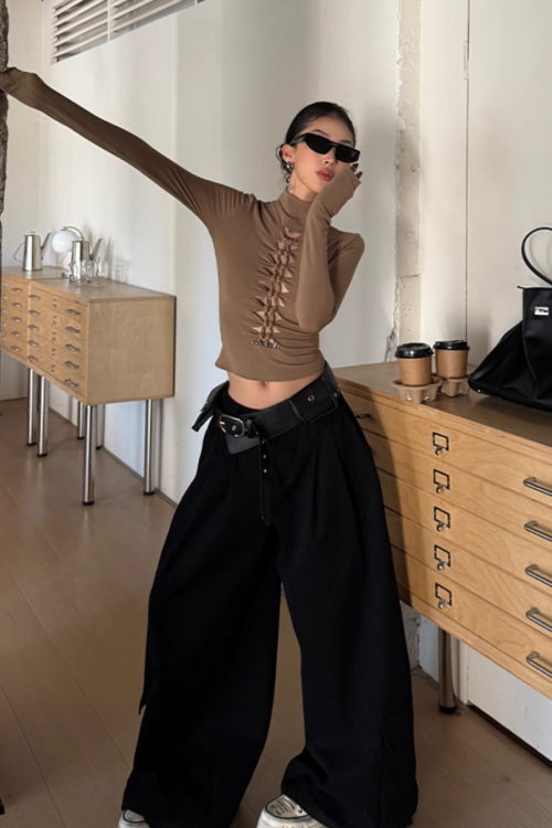 High Neck Ripped Design T-Shirt