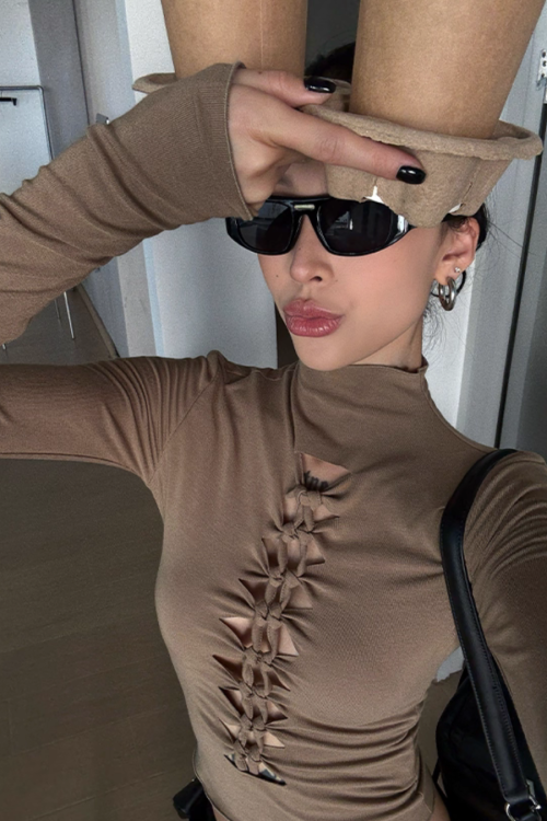 High Neck Ripped Design T-Shirt