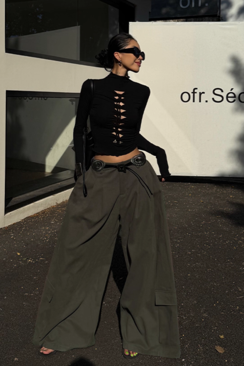 High Neck Ripped Design T-Shirt