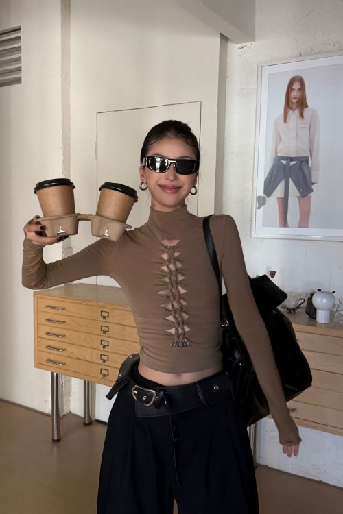 High Neck Ripped Design T-Shirt