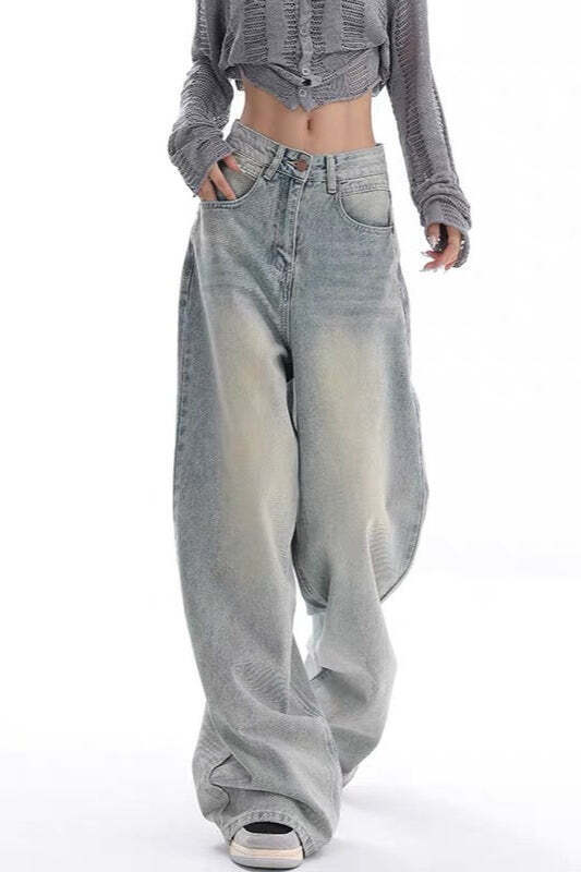 High Waist Draped Gradient Ripped Jeans High Waist Draped Gradient Ripped Jeans