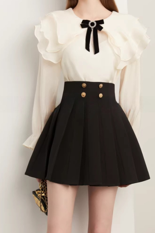 High-Waist Gold Button Skirt