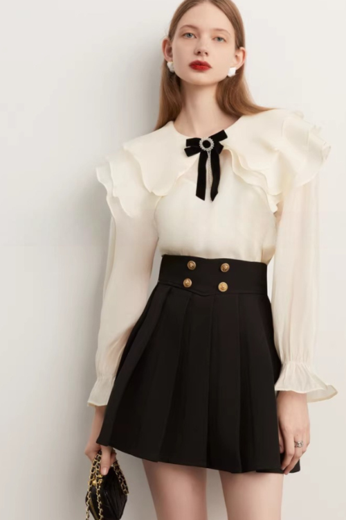 High-Waist Gold Button Skirt