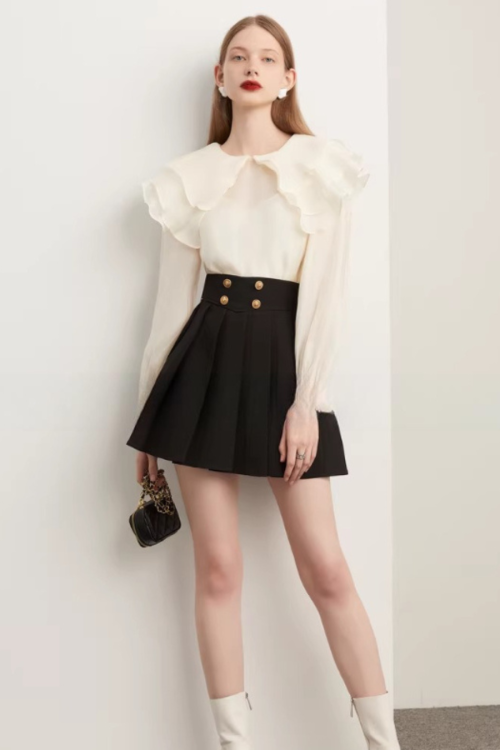 High-Waist Gold Button Skirt