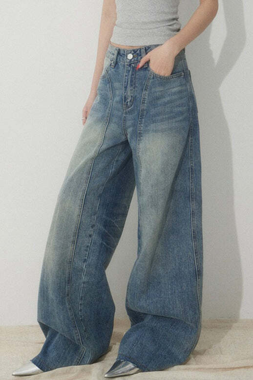 High Waist Loose Wide Leg Sickle Jeans