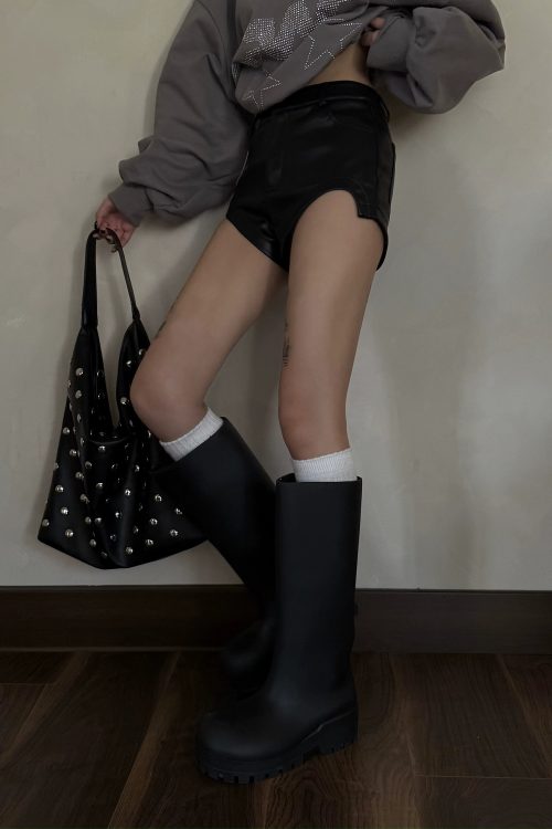 High Waist Slim Leather Shorts