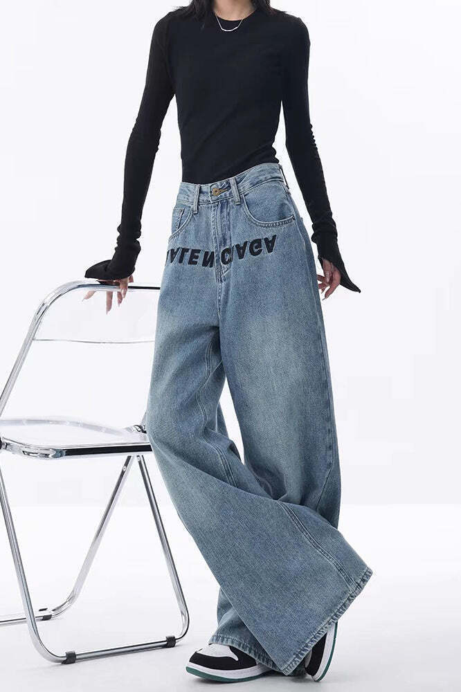 High Waist Wide Leg Loose Floor Length Jeans