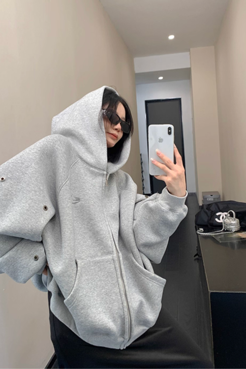 Hollow Out Zip Up Hoodie