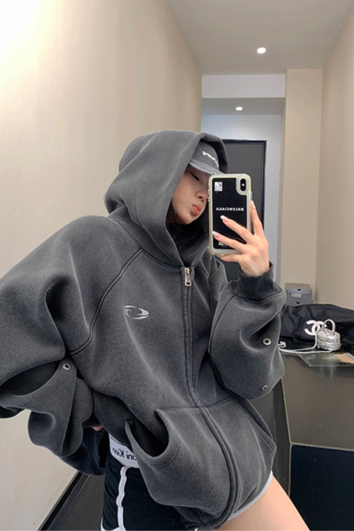 Hollow Out Zip Up Hoodie