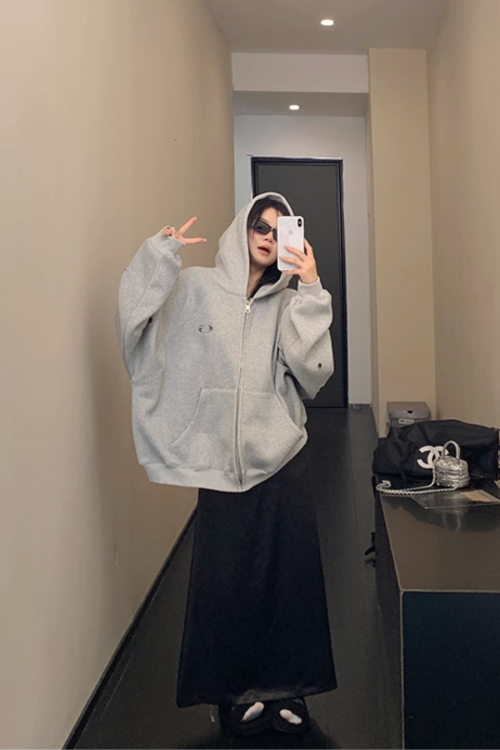 Hollow Out Zip Up Hoodie