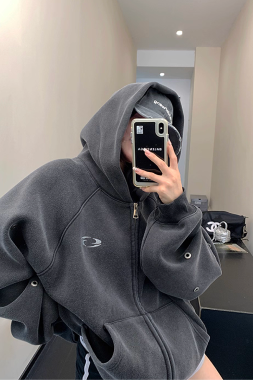 Hollow Out Zip Up Hoodie