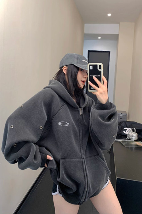 Hollow Out Zip Up Hoodie