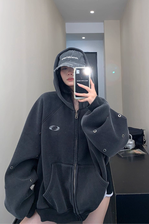 Hollow Out Zip Up Hoodie