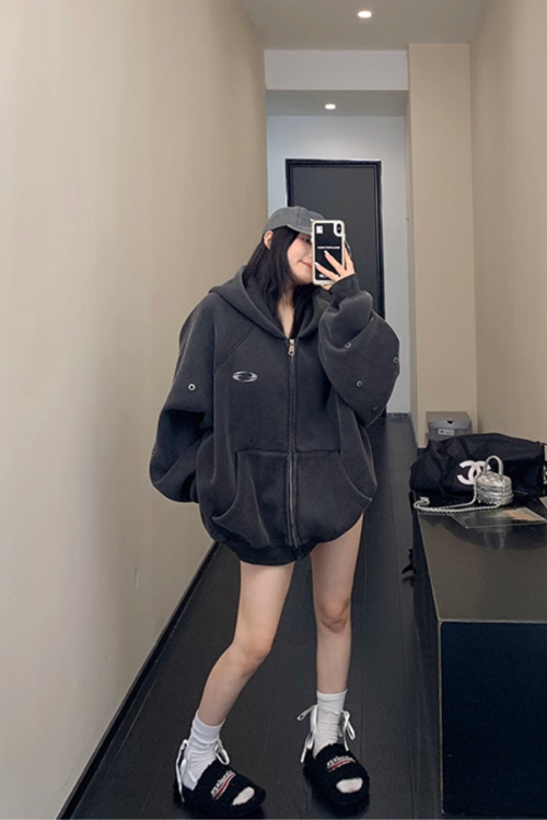 Hollow Out Zip Up Hoodie