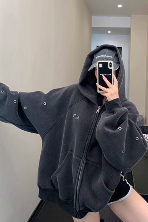 Hollow Out Zip Up Hoodie