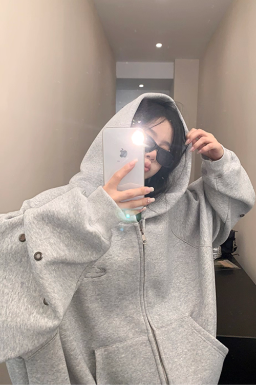 Hollow Out Zip Up Hoodie