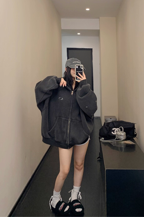 Hollow Out Zip Up Hoodie