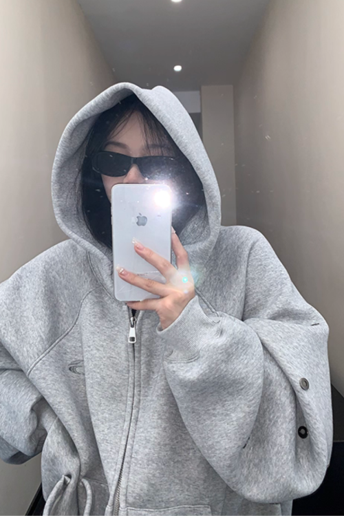 Hollow Out Zip Up Hoodie