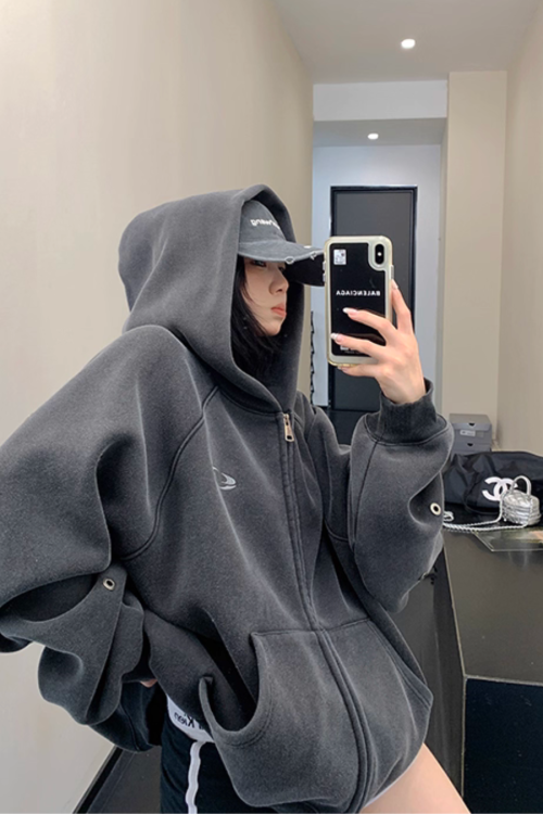 Hollow Out Zip Up Hoodie