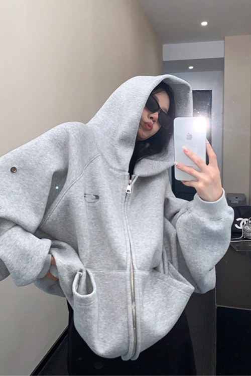 Hollow Out Zip Up Hoodie