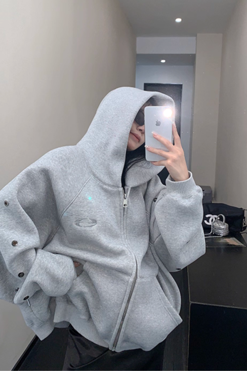 Hollow Out Zip Up Hoodie