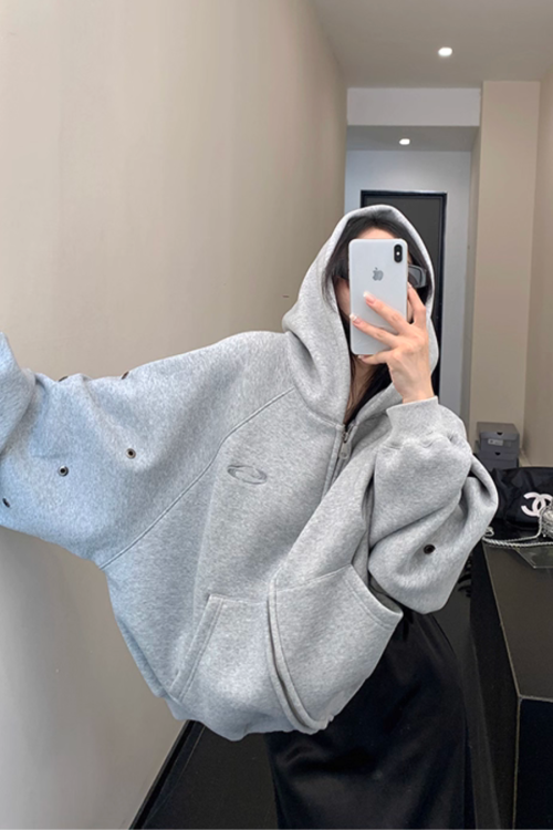 Hollow Out Zip Up Hoodie