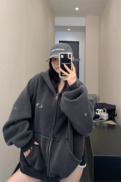 Hollow Out Zip Up Hoodie