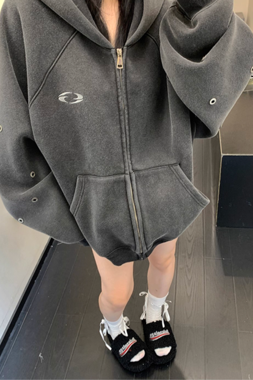 Hollow Out Zip Up Hoodie