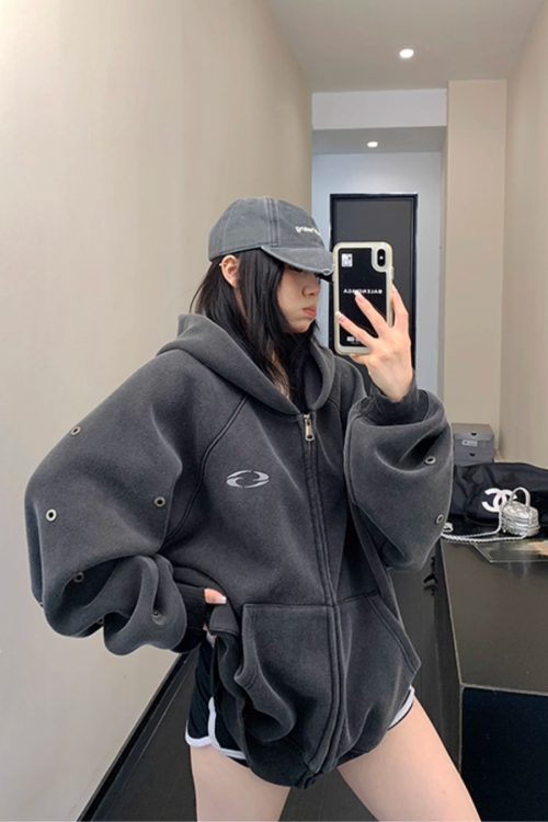 Hollow Out Zip Up Hoodie