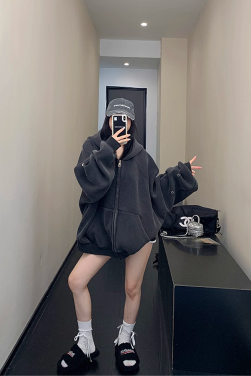 Hollow Out Zip Up Hoodie