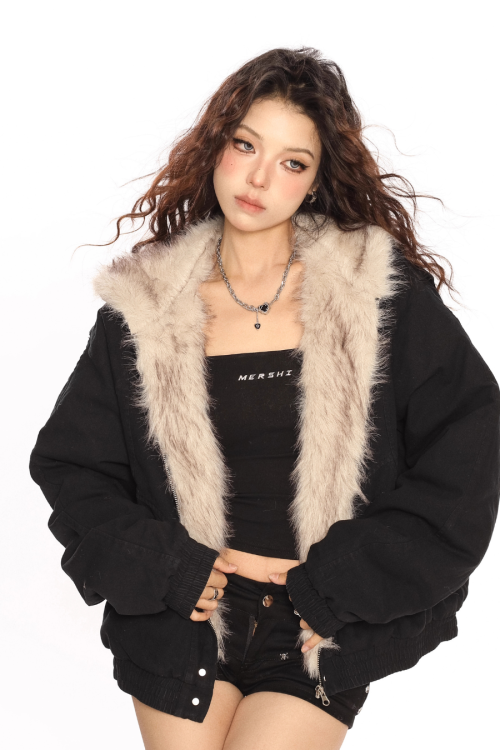 Hood Fleece Zip Up Jacket