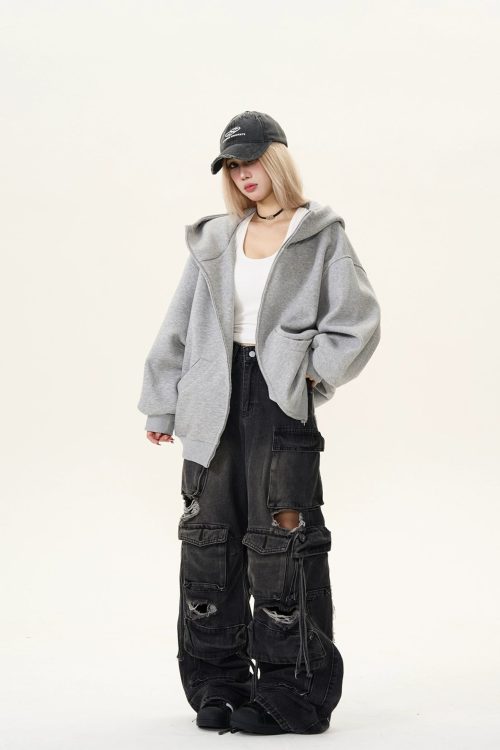 Hood Zip-Up Sweatshirt Jacket