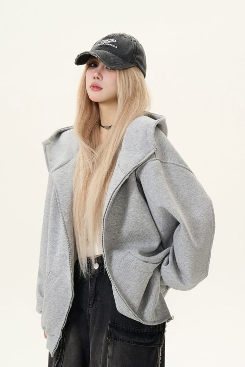 Hood Zip-Up Sweatshirt Jacket
