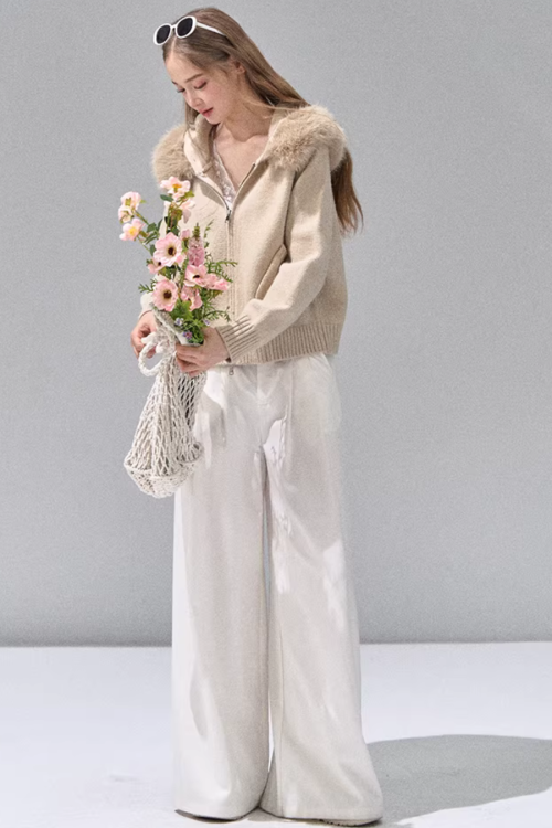 Hooded Fur Zip Knit Cardigan