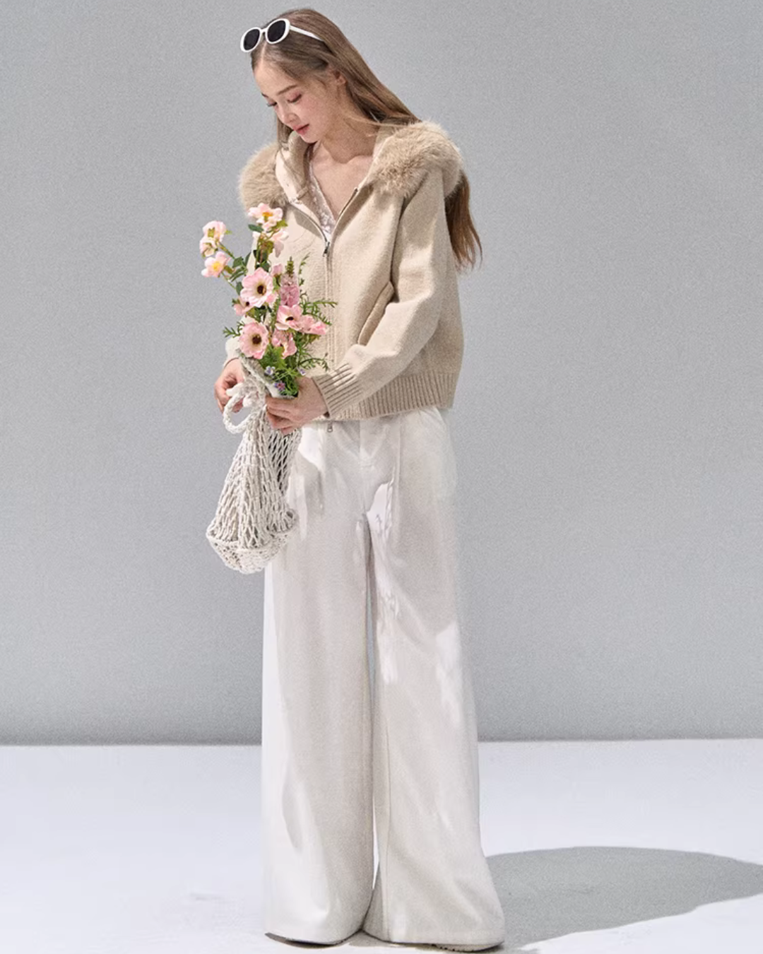 Hooded Fur Zip Knit Cardigan Hooded Fur Zip Knit Cardigan