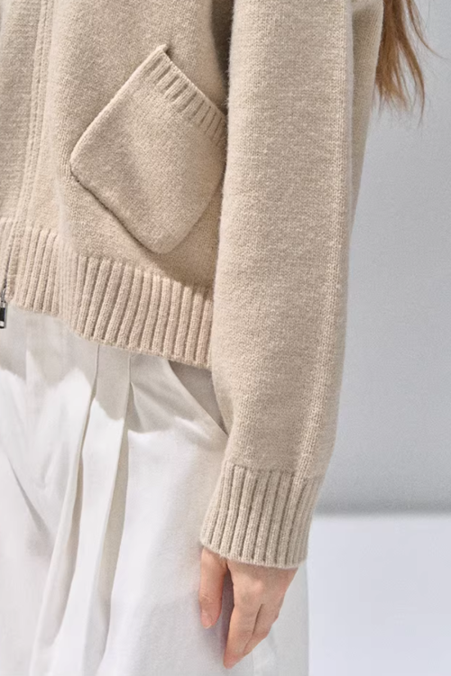 Hooded Fur Zip Knit Cardigan