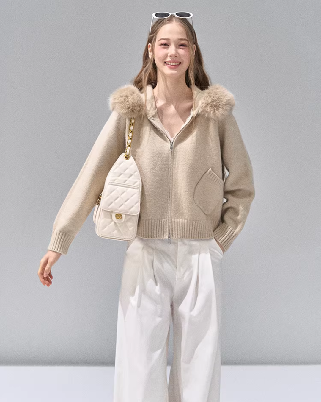 Hooded Fur Zip Knit Cardigan Hooded Fur Zip Knit Cardigan