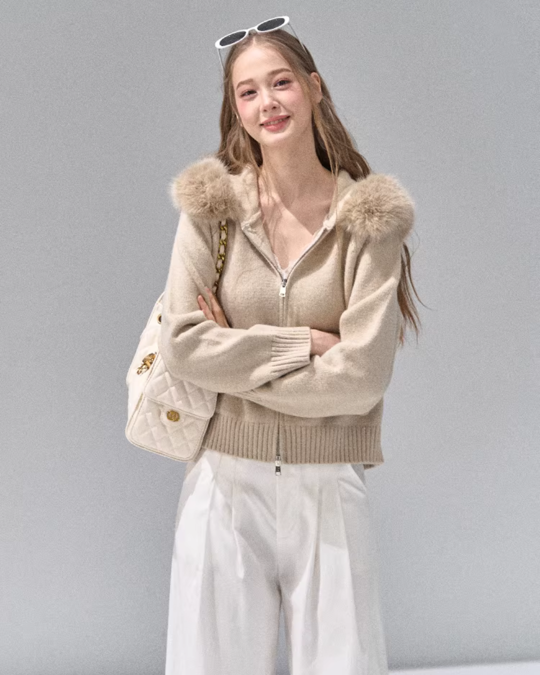 Hooded Fur Zip Knit Cardigan Hooded Fur Zip Knit Cardigan