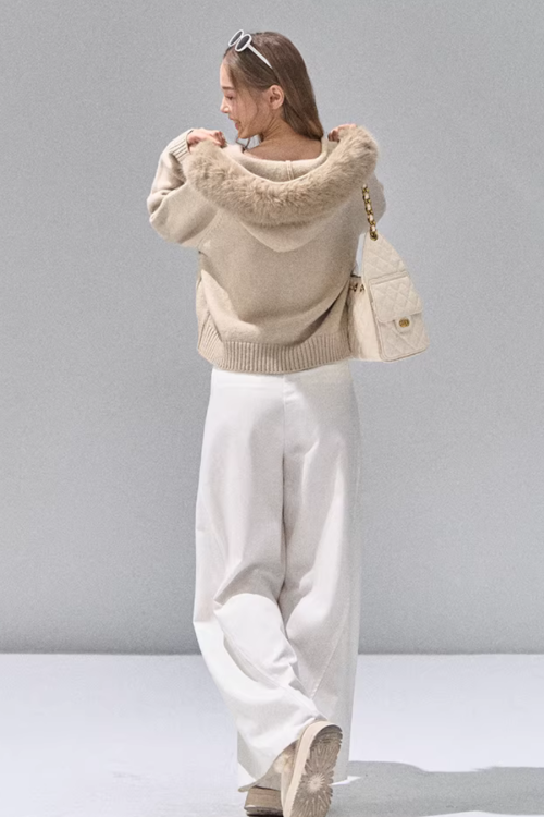 Hooded Fur Zip Knit Cardigan