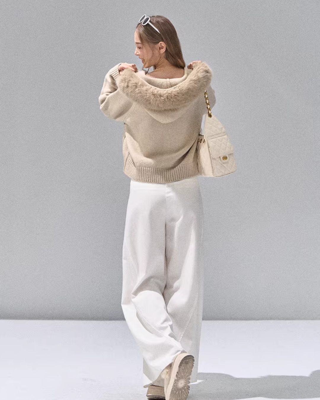 Hooded Fur Zip Knit Cardigan Hooded Fur Zip Knit Cardigan